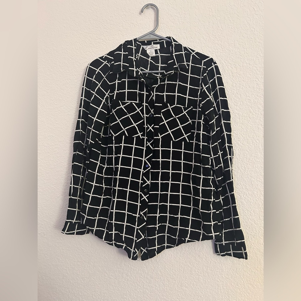 Women Love Potion Checkered Print Blouse Size M